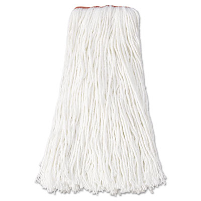 Rubbermaid Commercial Premium Cut-End Rayon Mop Head, 16oz, White, 1" Orange Band, 12/Carton (F416WHI)