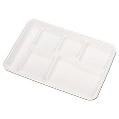 Chinet Heavy-Weight Molded Fiber Cafeteria Trays, 6-Compartment, 12.5  x 8.5, White, 500/Carton (22021CT)