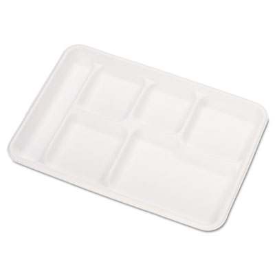 Chinet Heavy-Weight Molded Fiber Cafeteria Trays, 6-Compartment, 12.5  x 8.5, White, 500/Carton (22021CT)