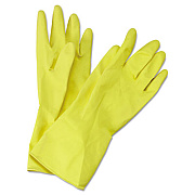 Boardwalk Flock-Lined Latex Cleaning Gloves, Medium, Yellow, 12 Pairs (BWK242M)