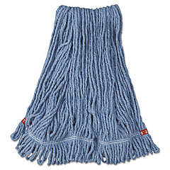 Rubbermaid Commercial Web Foot Wet Mop Head with 1" Headband, Shrinkless, Cotton/Synthetic, Medium, Blue, 6/Carton (A212BLU)
