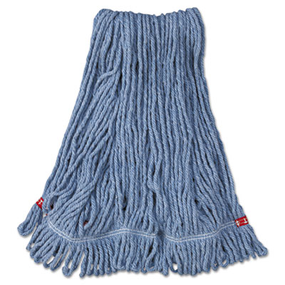 Rubbermaid Commercial Web Foot Wet Mop Head with 1" Headband, Shrinkless, Cotton/Synthetic, Medium, Blue, 6/Carton (A212BLU)