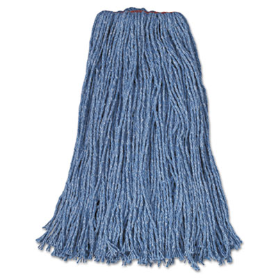 Rubbermaid Commercial Non-Launderable Cotton/Synthetic Cut-End Blend Mop Head, 24 oz, 1" Band, Blue, 12/Carton (F51812BLU)