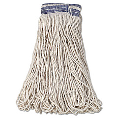 Rubbermaid Commercial Universal Headband Mop Head, Cotton, White, 32oz, 1" Blue Band, 12/Carton (E139)