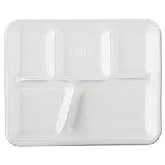 Genpak FOAM SCHOOL TRAYS, 5-COMPARTMENT, 8.4 X 10.4 X 1.25, WHITE, 500/CARTON (10500)
