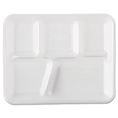 Genpak FOAM SCHOOL TRAYS, 5-COMPARTMENT, 8.4 X 10.4 X 1.25, WHITE, 500/CARTON (10500)