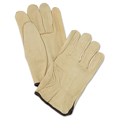 MCR Safety Unlined Pigskin Driver Gloves, Gunn Cut, Straight Thumb, Large, Cream, 12 Pairs (3400L)