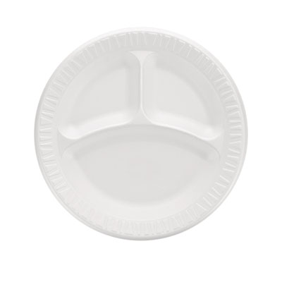 Dart Quiet Classic Laminated Foam Plates, 3-Compartment Plate, 9" dia, White, 125/Pack, 4 Packs/Carton (9CPWQR)