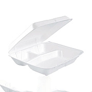 Dart Foam Hinged Lid Containers, 3 Compartments, 7.5 x 8 x 2.3, White, 200/Carton (80HT3R)