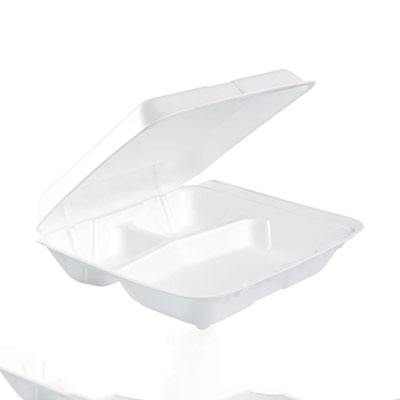 Dart Foam Hinged Lid Containers, 3 Compartments, 7.5 x 8 x 2.3, White, 200/Carton (80HT3R)