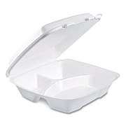 Dart Foam Hinged Lid Container, Performer Perforated Lid, 3 Compartments, 9 x 9.4 x 3, White, 100/Bag, 2 Bag/Carton (90HTPF3R)