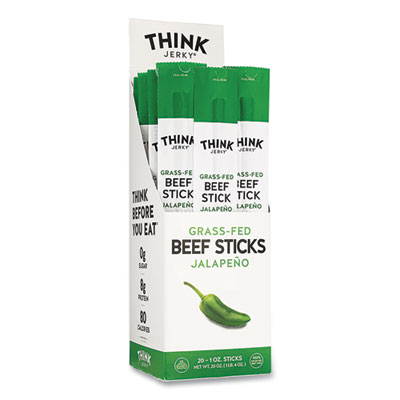 Think Jerky Jalapeno 100% Grass-Fed Beef Sticks, 1 oz Individually Wrapped Sticks, 20/Carton (33700003)