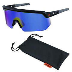 ergodyne Skullerz AEGIR Anti-Scratch Enhanced Anti-Fog Safety Glasses, Matte Black Half Frame, Mirrored Blue Single Lens (55008)