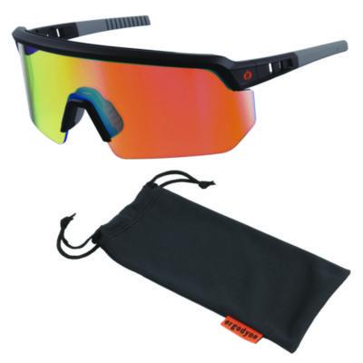 ergodyne Skullerz AEGIR Anti-Scratch Enhanced Anti-Fog Safety Glasses, Matte Black Half Frame, Mirrored Orange Single Lens (55010)
