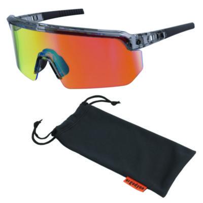ergodyne Skullerz AEGIR Anti-Scratch Enhanced Anti-Fog Safety Glasses, Clear Smoke Half Frame, Mirrored Orange Single Lens (55014)