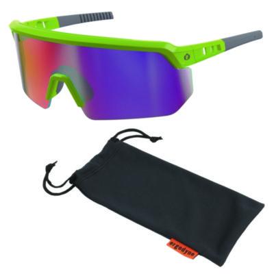 ergodyne Skullerz AEGIR Anti-Scratch Enhanced Anti-Fog Safety Glasses, Lime Half Frame, Mirrored Purple Single Lens (55016)