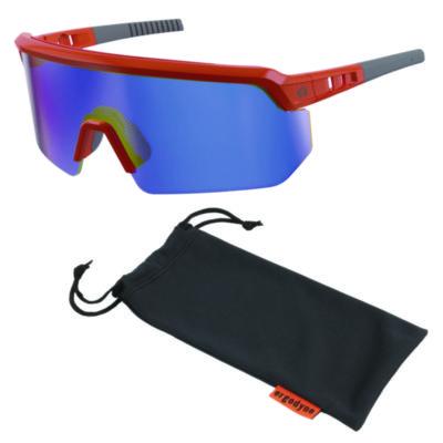 ergodyne Skullerz AEGIR Anti-Scratch Enhanced Anti-Fog Safety Glasses, Orange Half Frame, Mirrored Blue Single Lens (55022)