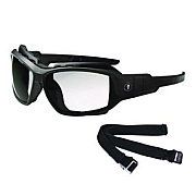 ergodyne Skullerz LOKI Anti-Scratch Enhanced Anti-Fog Convertible Safety Spoggles with Strap, Matte Black Half Frame, Clear Dual Lens (56005)