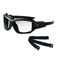 ergodyne Skullerz LOKI Anti-Scratch Enhanced Anti-Fog Convertible Safety Spoggles with Strap, Matte Black Half Frame, Clear Dual Lens (56005)