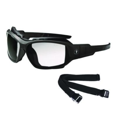 ergodyne Skullerz LOKI Anti-Scratch Enhanced Anti-Fog Convertible Safety Spoggles with Strap, Matte Black Half Frame, Clear Dual Lens (56005)