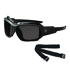 ergodyne Skullerz LOKI Anti-Scratch Enhanced Anti-Fog Convertible Safety Spoggles with Strap, Matte Black Half Frame, Smoke Dual Lens (56035)