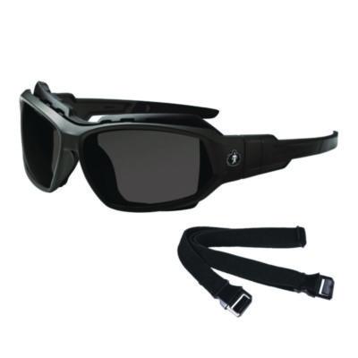 ergodyne Skullerz LOKI Anti-Scratch Enhanced Anti-Fog Convertible Safety Spoggles with Strap, Matte Black Half Frame, Smoke Dual Lens (56035)
