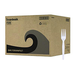 Boardwalk Mediumweight Polystyrene Cutlery, Fork, Plastic, White, 100/Box, 10 Boxes/Carton (FORKMWPSCT)
