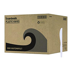Boardwalk Mediumweight Polystyrene Cutlery, Knife, Plastic, White, 100/Box, 10 Boxes/Carton (KNIFEMWPSCT)