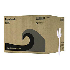 Boardwalk Heavyweight Polypropylene Cutlery, Fork, Plastic, White, 1,000/Carton (FORKHWPPWH)