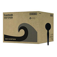 Boardwalk Heavyweight Wrapped Polystyrene Cutlery, Soup Spoon, Plastic, Black, 1,000/Carton (SSHWPSBIW)