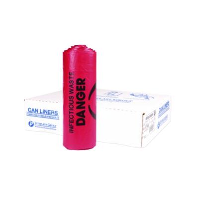 Inteplast Group Institutional Low-Density Can Liners, Infectious Waste Biohazard, 33 gal, 1.3 mil, 33 x 39, Red, Interleaved, 25/RL, 6 RL/CT (SL3339R)