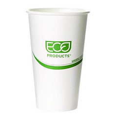 Eco-Products GreenStripe Renewable and Compostable Hot Cups, 16 oz, Paper, White/Green, 50/Pack, 20 Packs/Carton (EPBHC16GS)