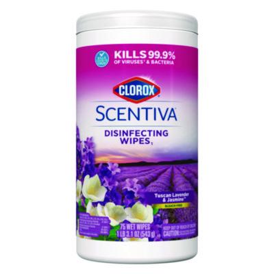 Clorox Scentiva Bleach Free Cleaning Wipes, 7.75 x 7, Tuscan Lavender and Jasmine, 75/Canister (60040)