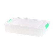 IRIS Latch Lid Storage Box, 2.3 gal, 14 x 11 x 3.5, Clear Bin/Seafoam Latches (301158)