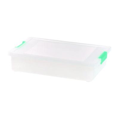 IRIS Latch Lid Storage Box, 2.3 gal, 14 x 11 x 3.5, Clear Bin/Seafoam Latches (301158)