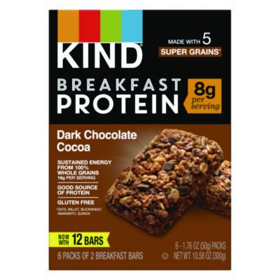 KIND Breakfast Protein Bars, Dark Chocolate Cocoa, 1.76 oz Two-Bar Packs, 6/Box (PHW41936)
