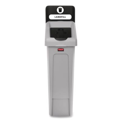 Rubbermaid Commercial Slim Jim Recycling Station Kit, 1-Stream Landfill, 23 gal, Plastic, Gray/Black (2185053)