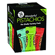 Wonderful No Shells Roasted and Salted Pistachios Variety Pack, Assorted Flavors, 0.75 oz Bag, 24/Carton (PAR70086)