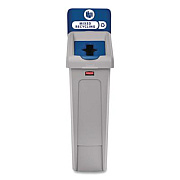 Rubbermaid Commercial Slim Jim Recycling Station Kit, 1-Stream Mixed Recycling, 23 gal, Plastic, Gray/Blue (2185055)