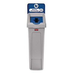 Rubbermaid Commercial Slim Jim Recycling Station Kit, 1-Stream Mixed Recycling, 23 gal, Plastic, Gray/Blue (2185055)