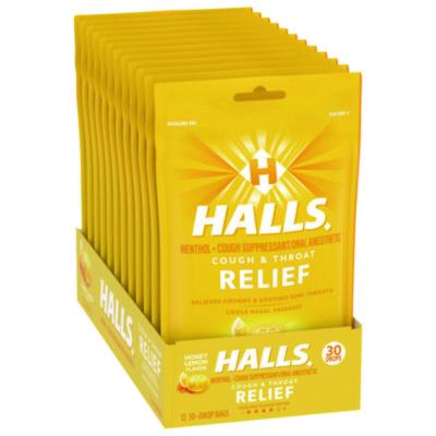 HALLS Triple Action Cough Drops, Honey-Lemon, 30/Bag, 12 Bags/Box (28694)