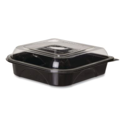 Eco-Products BlueStripe Premium Take-Out Containers, 6.77 x 6.6 x 2.31, Black/Clear, Base/Lid Combo, Plastic, 150/Carton (EPPTOR7)