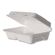 Eco-Products Vanguard Renewable and Compostable Sugarcane Clamshells, 3 Compartments, 9 x 6 x 3, White, 250/Carton (EPB002NFA)