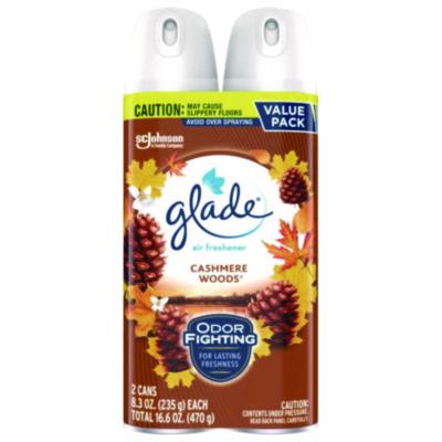 Glade Air Freshener, Cashmere Woods Scent, 8.3 oz Aerosol Can, 2/Pack (377361PK)