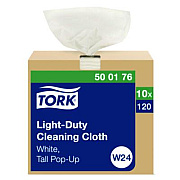 Tork Light Duty Cleaning Cloth Pop Up Box, 1-Ply, 8.3 x 16.1, White, 120 Cloths/Pack, 10 Packs/Carton (500176)