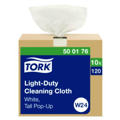 Tork Light Duty Cleaning Cloth Pop Up Box, 1-Ply, 8.3 x 16.1, White, 120 Cloths/Pack, 10 Packs/Carton (500176)