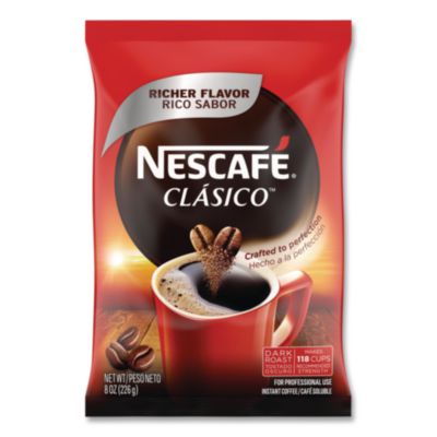 Nescaf Clasico Dark Roast Instant Coffee, 8 oz Pouch (70948)