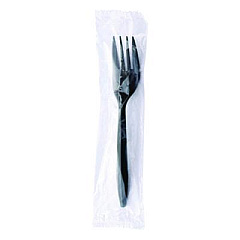 Boardwalk Mediumweight Wrapped Polypropylene Cutlery, Fork, Plastic, Black, 1,000/Carton (FORKBLPPIW)