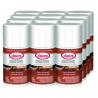 Claire Metered Air Freshener, Cinnamon, 11 oz Aerosol Spray, 12/Carton (122)