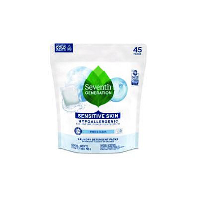 Seventh Generation Natural Laundry Detergent Packs, Powder, Unscented, 45 Packets/Pack (22977)